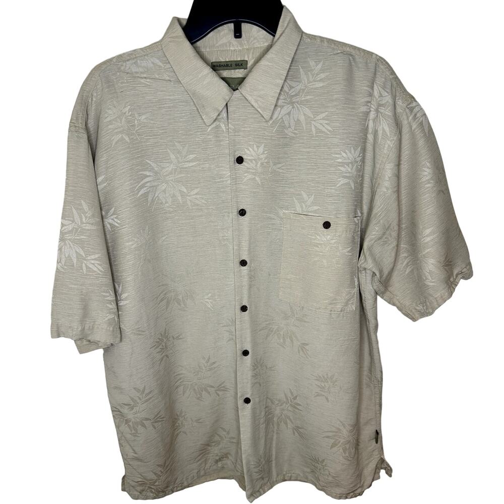 CABANA MEN TAN BUTTON UP 100% SILK SHIRT WITH BUTTONED FRONT POCKET SIZE LARGE